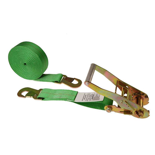 2 inch x 27 foot Green Ratchet Strap w Flat Snap Hooks image 1 of 3