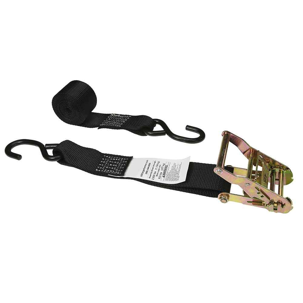 2 inch x 8 foot Black Ratchet Strap w Vinyl Coated SHooks image 1 of 3
