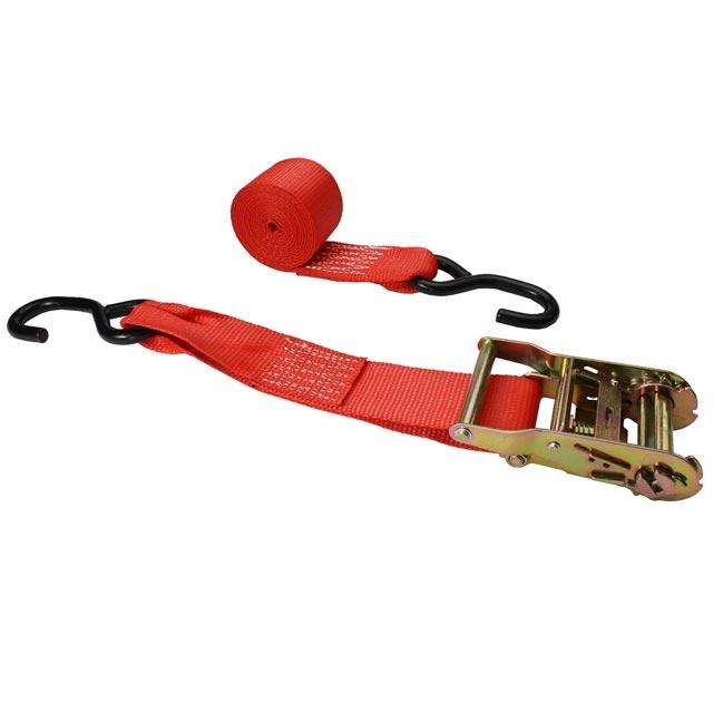 2 inch x 8 foot Red Ratchet Strap w Vinyl Coated SHooks image 1 of 3
