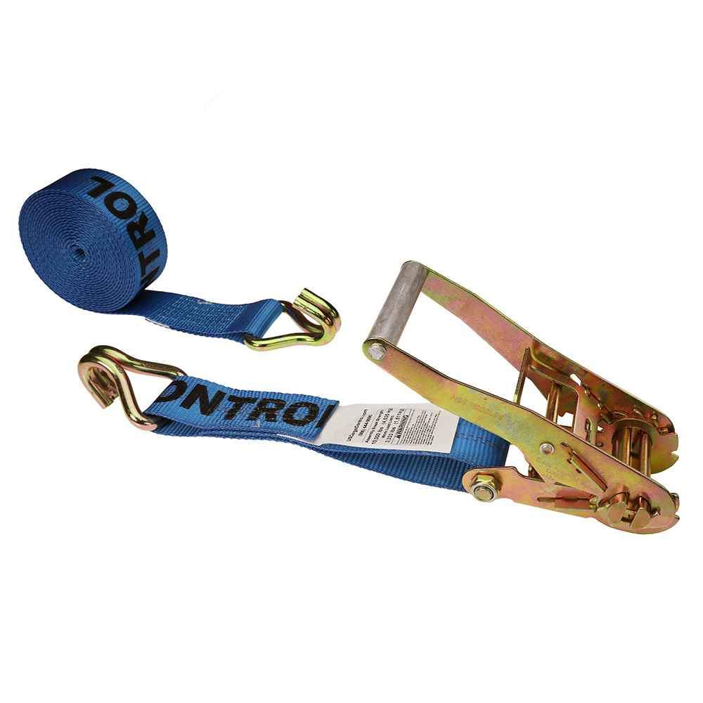 2 inch x 27 foot Blue Ratchet Strap w Double J Hook image 1 of 3