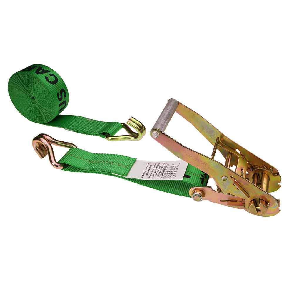 2 inch x 27 foot Green Ratchet Strap w Double J Hook image 1 of 3