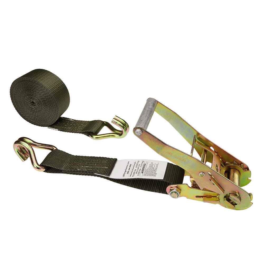 2 inch x 27 foot Olive Ratchet Strap w Double J Hook image 1 of 3