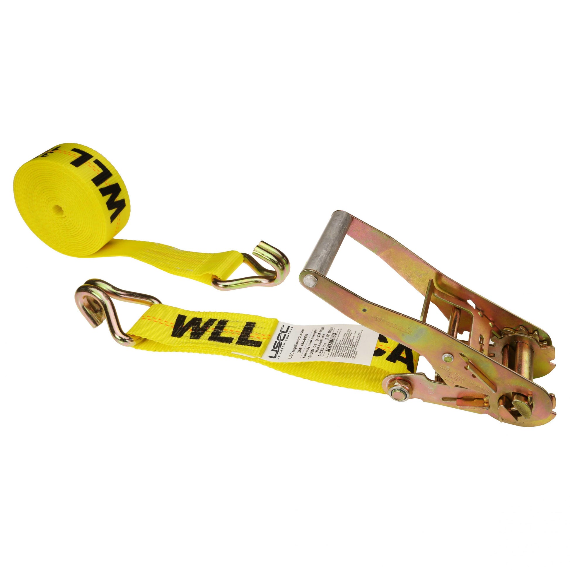 2 inch x 24 foot Yellow Ratchet Strap w Double J Hooks image 1 of 3
