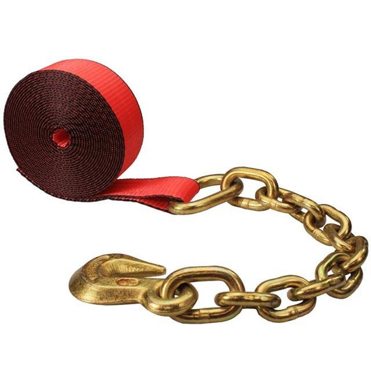 2 inch x 40 foot Red Winch Strap with Chain Extension