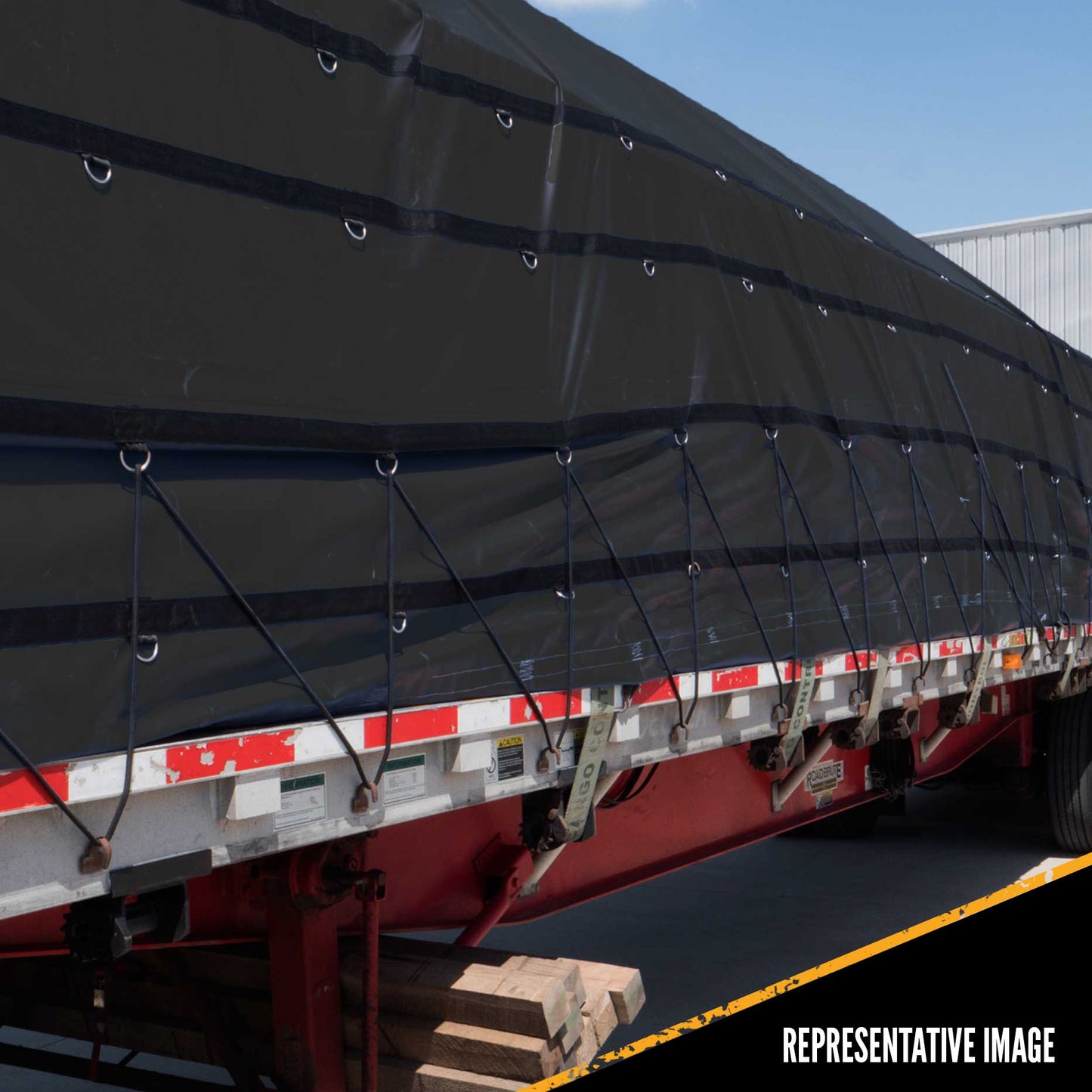 24 foot X 18 foot (8 foot Drop & Flap) Lightweight Lumber Tarp 14 Oz Black Tarp image 7 of 9