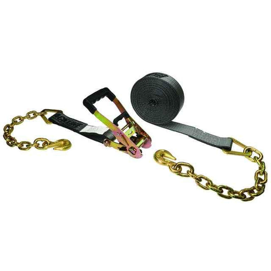 2" x 30' Ratchet Strap w/ Chain Extension - Heavy Duty BlackLine