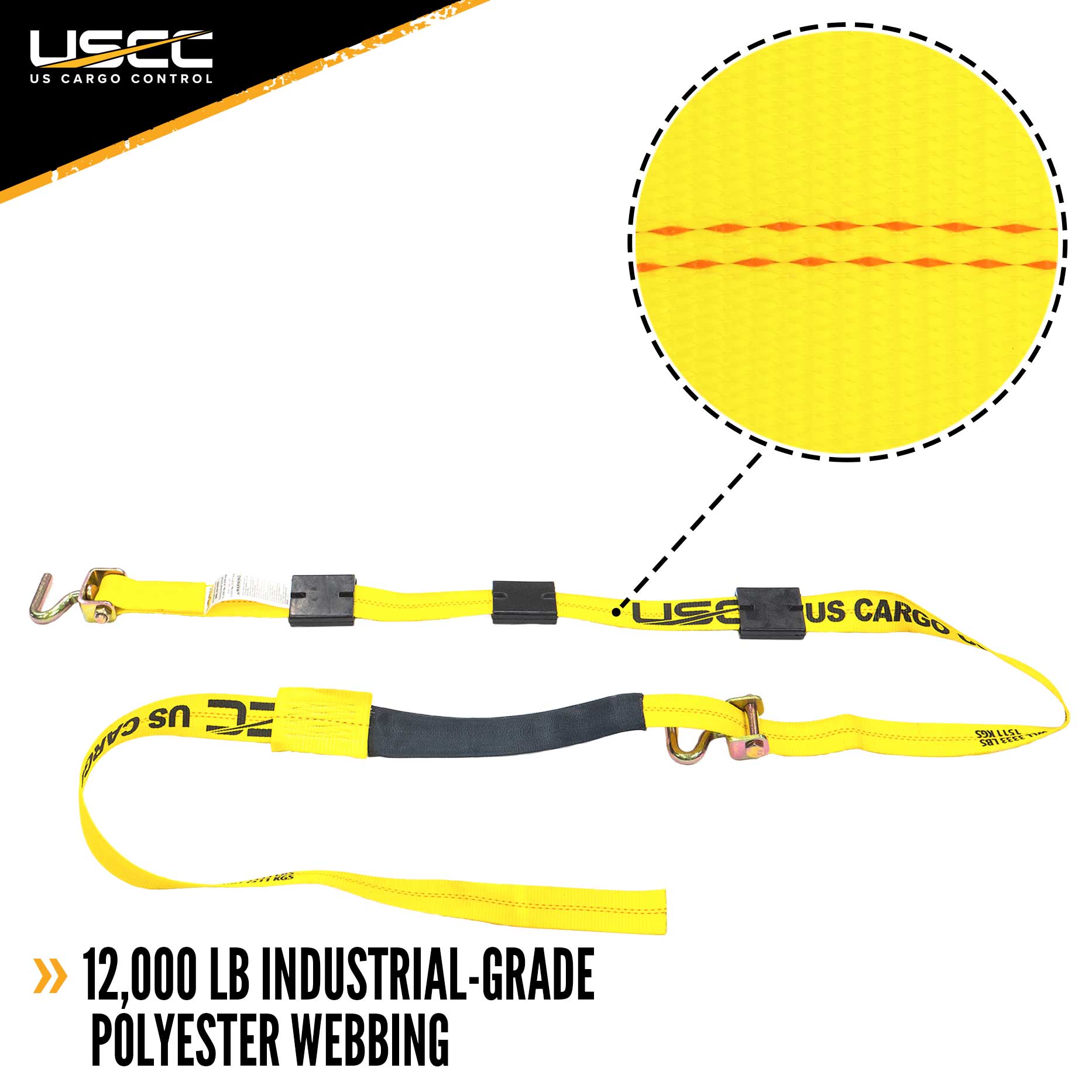 2 inch x 10 foot OEM Replacement Wheel Strap w 2 Swivel J Hooks w 90 angle & 3 Adjustable Rubber Cleats image 2 of 8