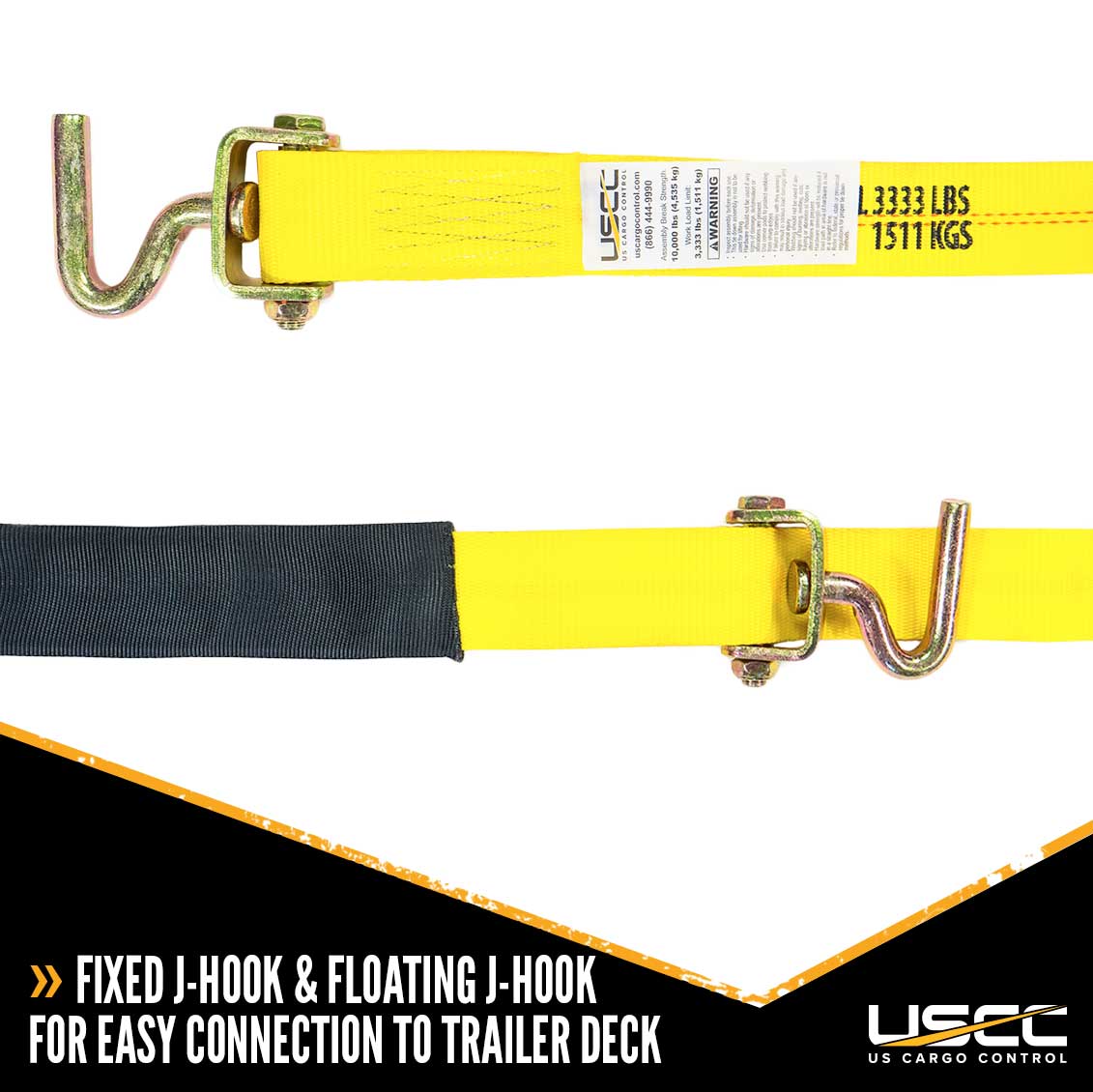 2 inch x 10 foot OEM Replacement Wheel Strap w 2 Swivel J Hooks w 90 angle & 3 Adjustable Rubber Cleats image 4 of 8