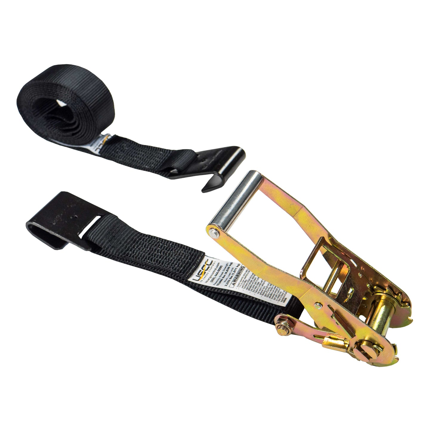 2" x 12' Black Ratchet Strap w/ Black Flat Hook