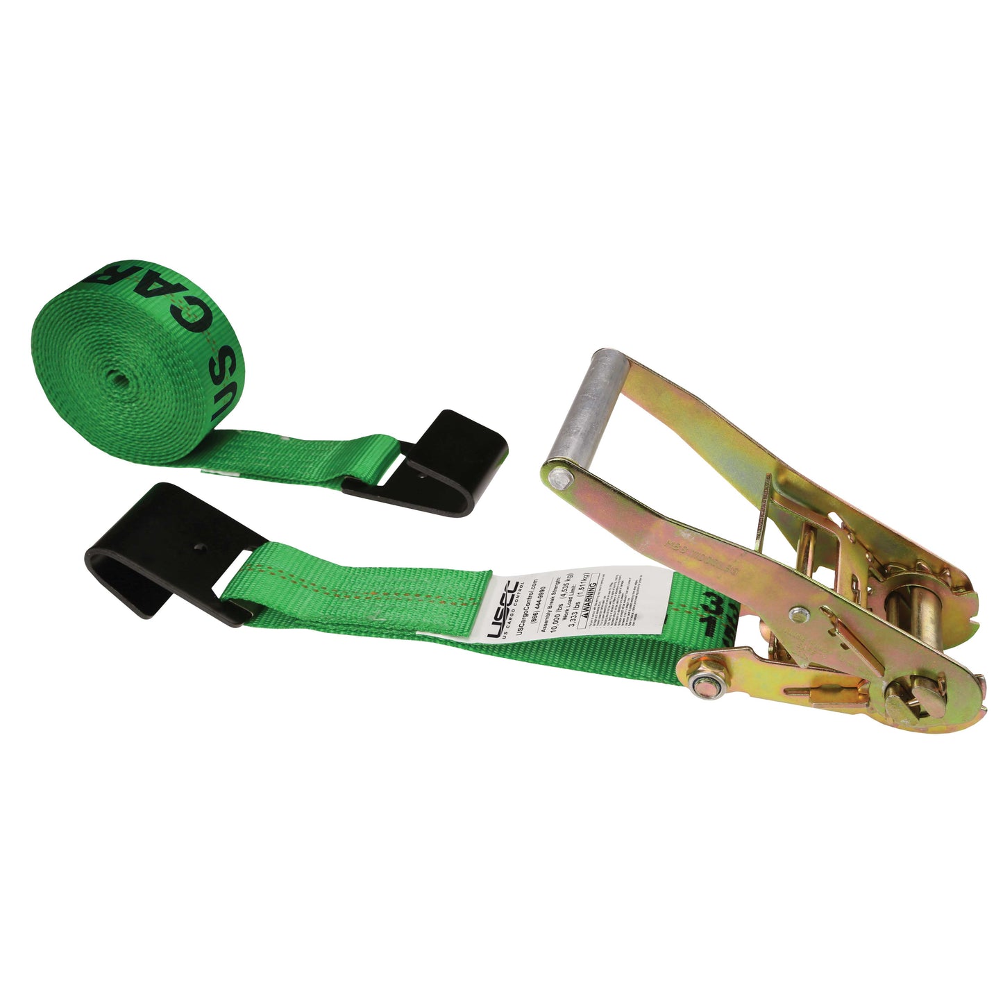 2" x 12' Green Ratchet Strap w/ Black Flat Hook