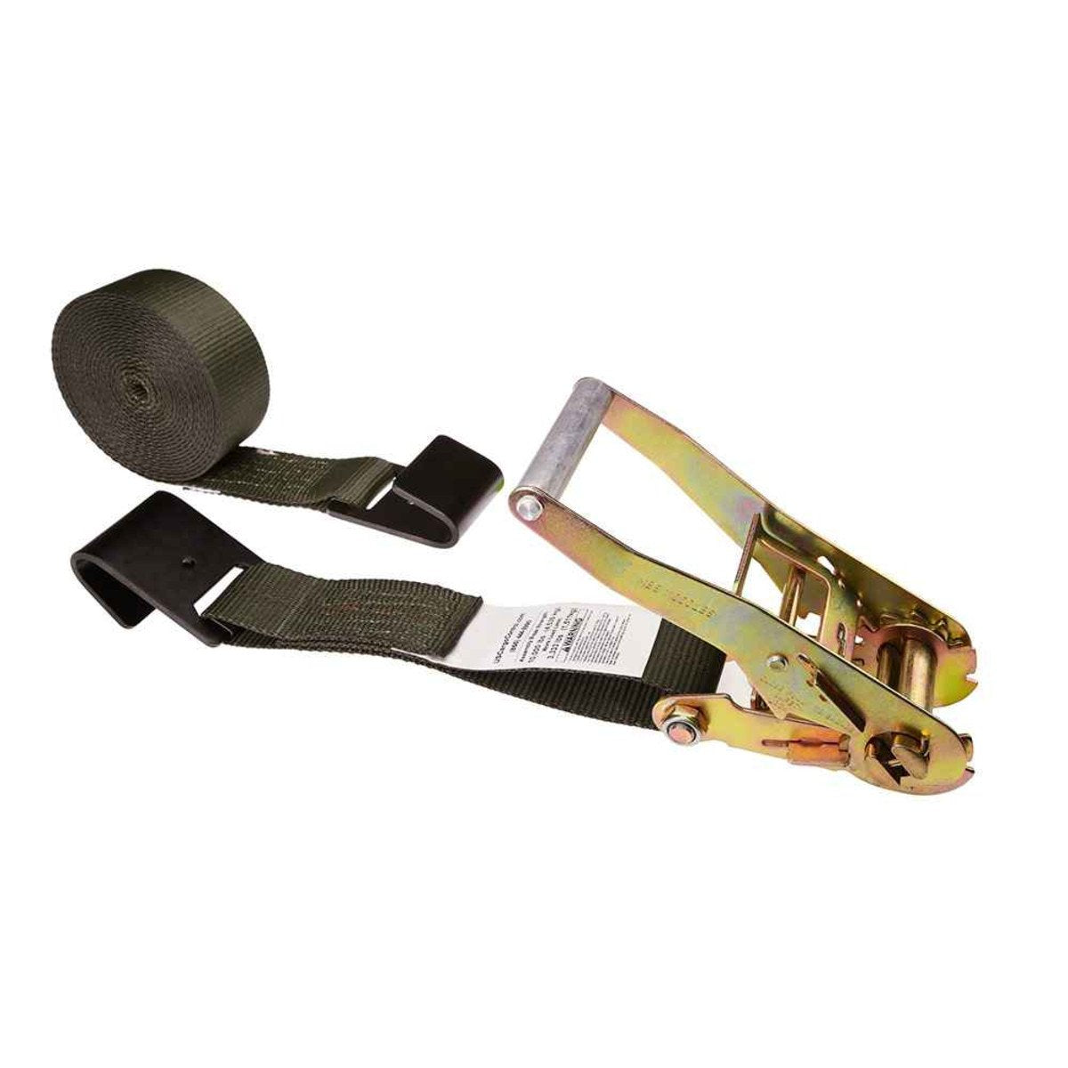 2" x 12' Olive Ratchet Strap w/ Black Flat Hook