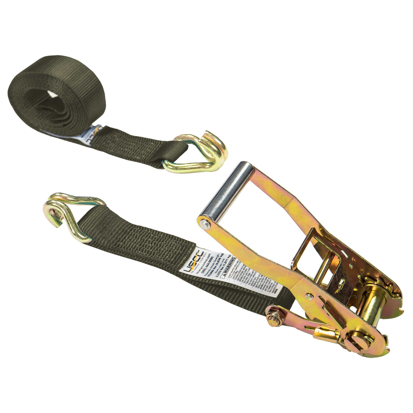 2" x 12' Olive Ratchet Strap w/ Double J Hook