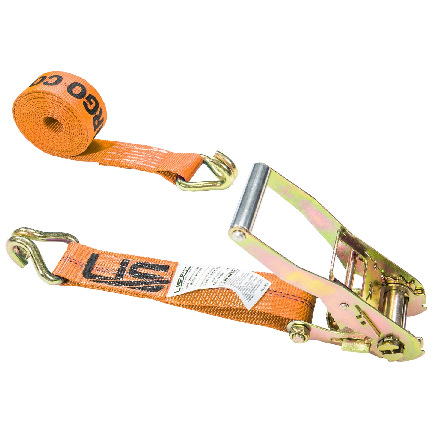 2" x 18' Orange Ratchet Strap w/ Double J Hook