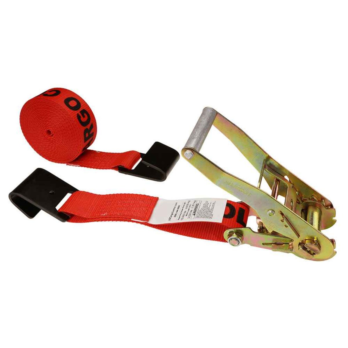 2" x 12' Red Ratchet Strap w/ Black Flat Hook
