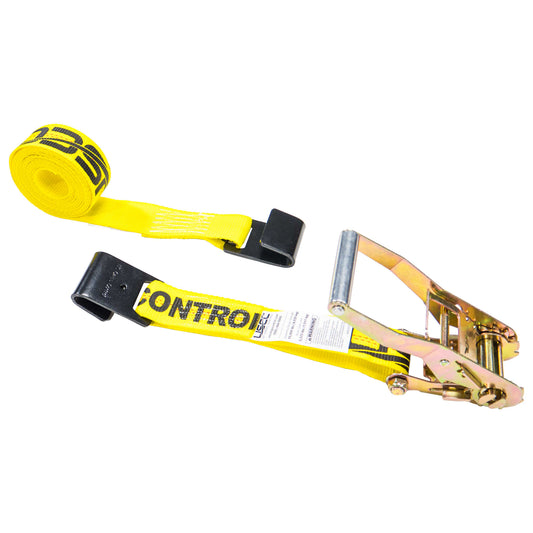 2" x 18' Yellow Ratchet Strap w/ Black Flat Hook