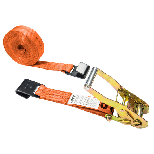 2" x 30' Orange Ratchet Strap w/ Black Flat Hook