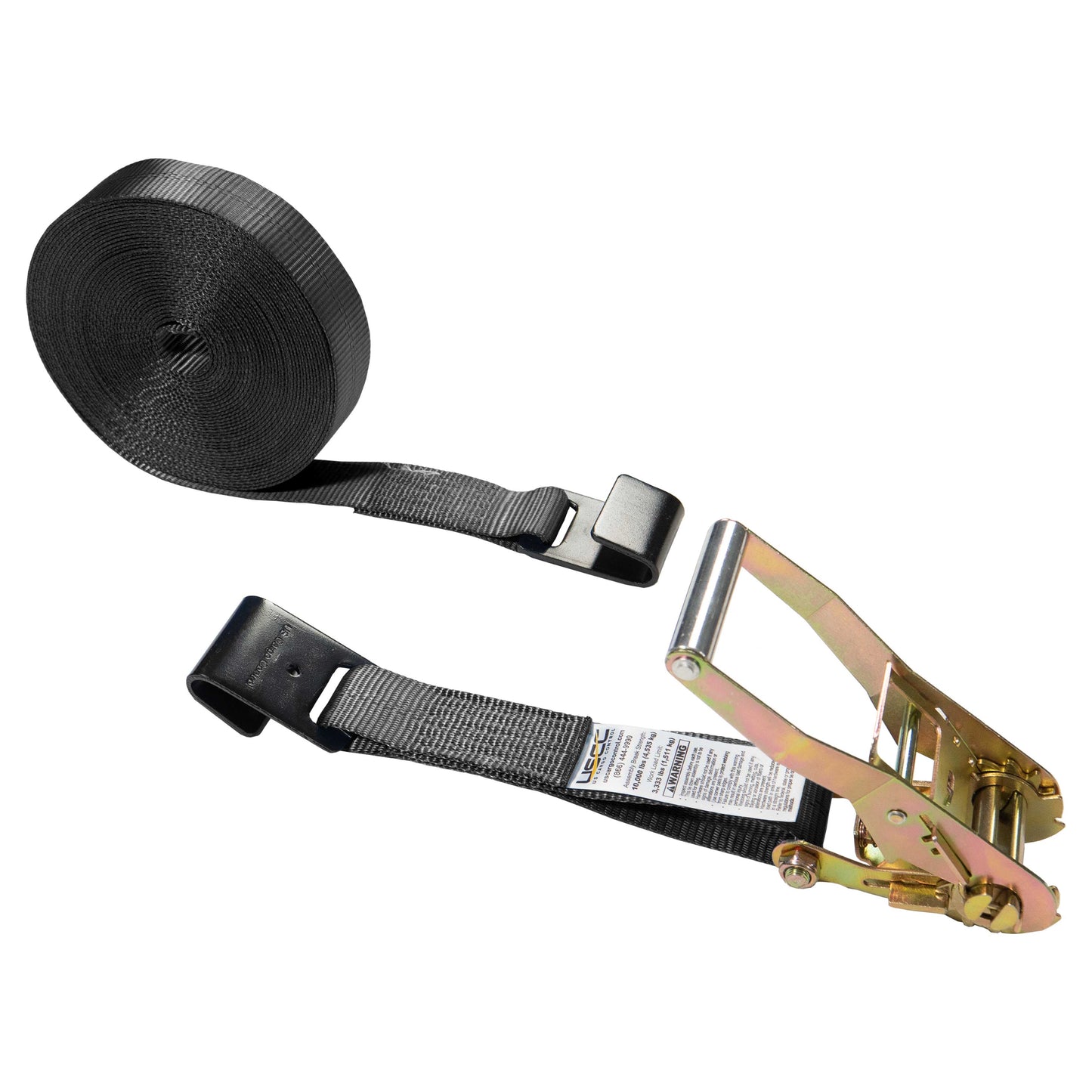 2" x 50' Black Ratchet Strap w/ Black Flat Hook