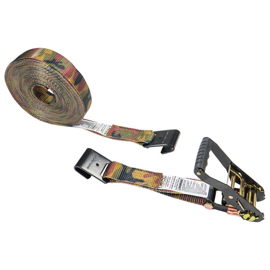 2" x 50' Black Ratchet & Camo Strap w/ Black Flat Hook