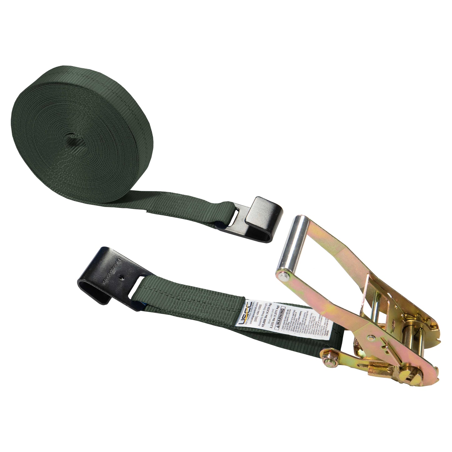 2" x 50' Olive Ratchet Strap w/ Black Flat Hook