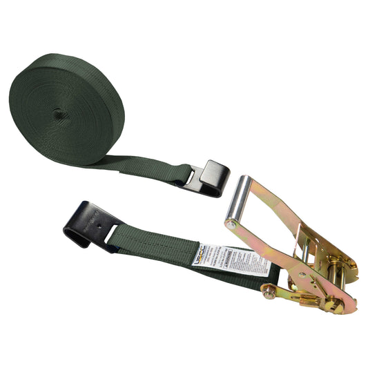 2" x 50' Olive Ratchet Strap w/ Black Flat Hook
