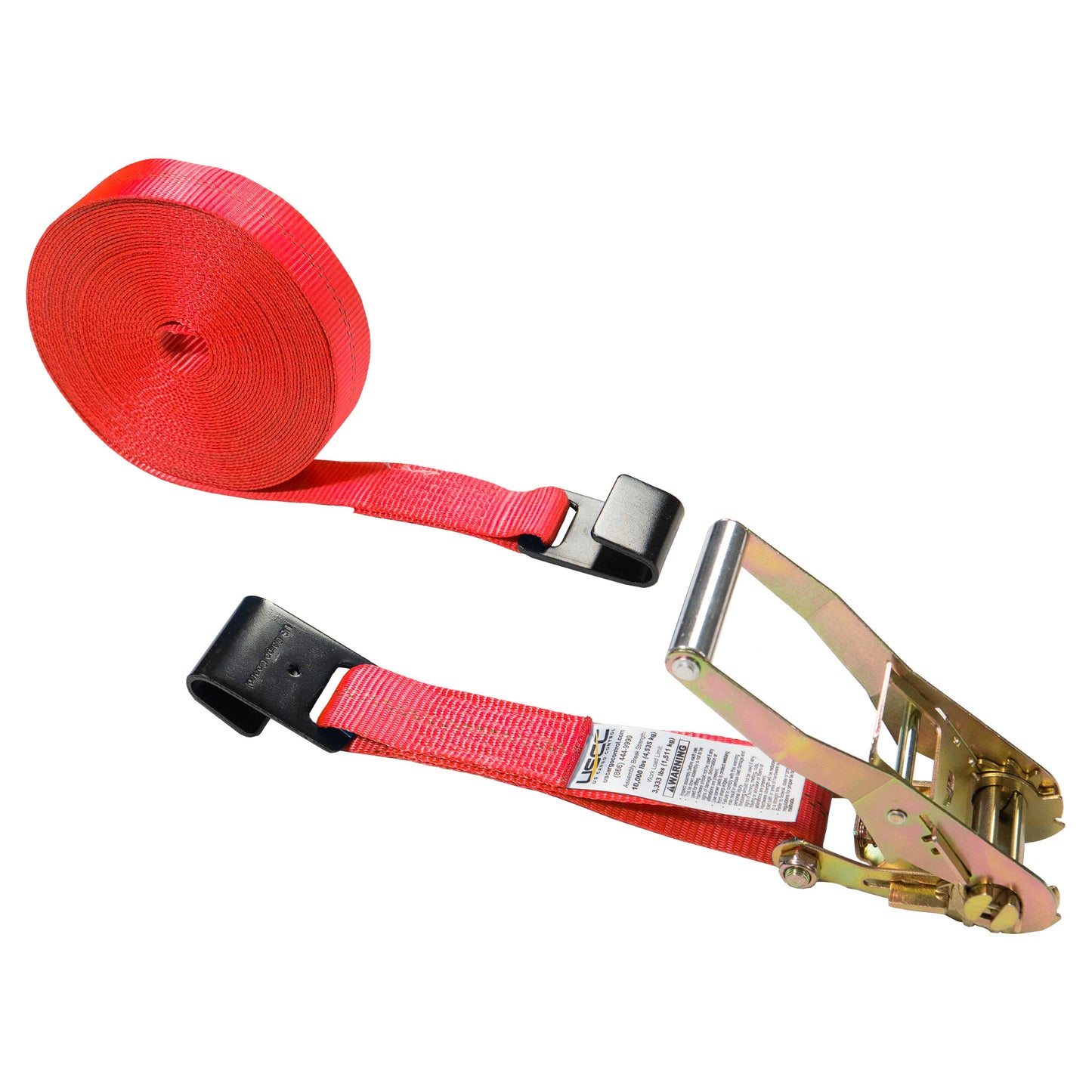 2" x 50' Red Ratchet Strap w/ Black Flat Hook