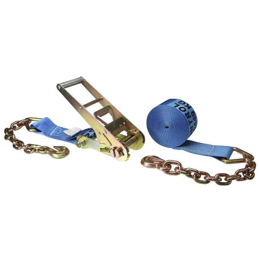 3 inch x 40 foot Blue Ratchet Strap w Chain Extensions image 1 of 3