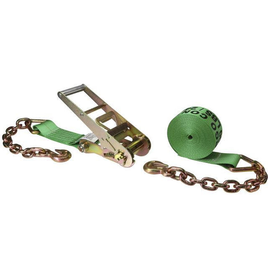 3 inch x 20 foot Green Ratchet Strap w Chain Extensions image 1 of 3