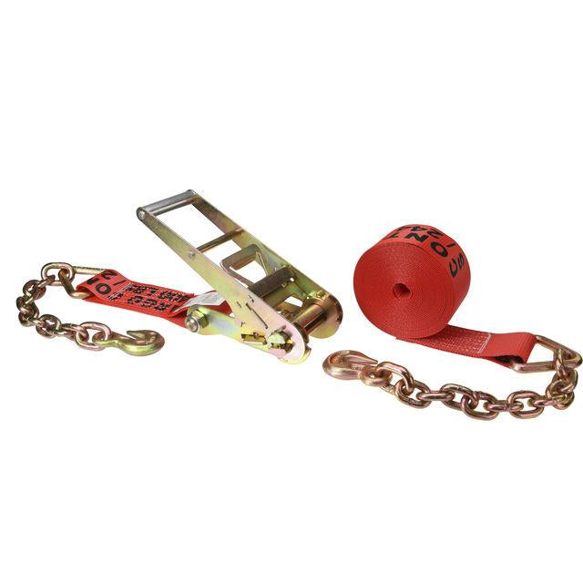 3 inch x 20 foot Red Ratchet Strap w Chain Extensions image 1 of 3