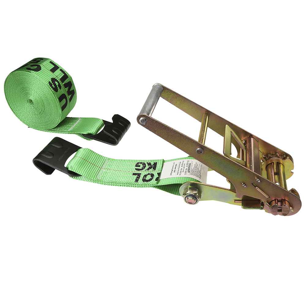 3 inch x 20 foot Green Ratchet Strap w Flat Hooks image 1 of 4