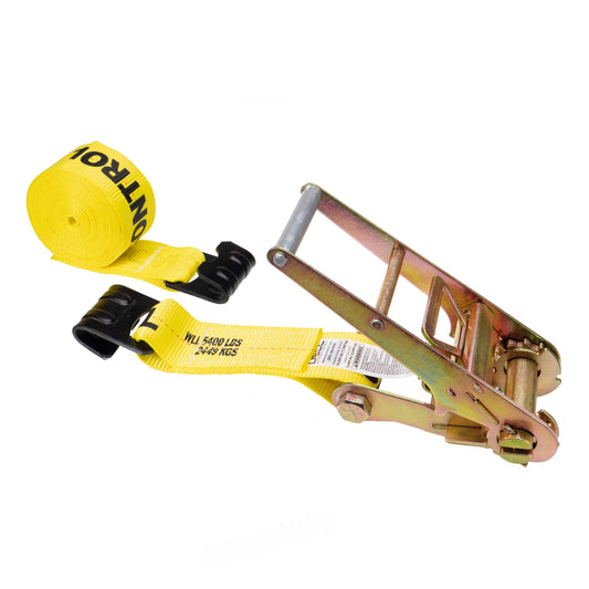 3 inch x 20 foot Yellow Ratchet Strap w Flat Hooks image 1 of 4