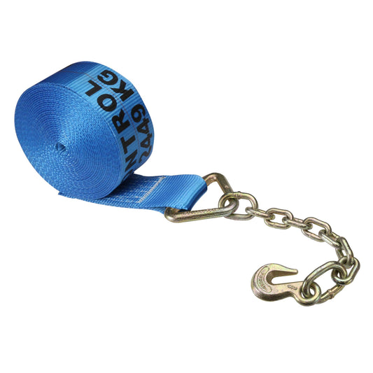 3 inch x 40 foot Blue Winch Strap with Chain Extension