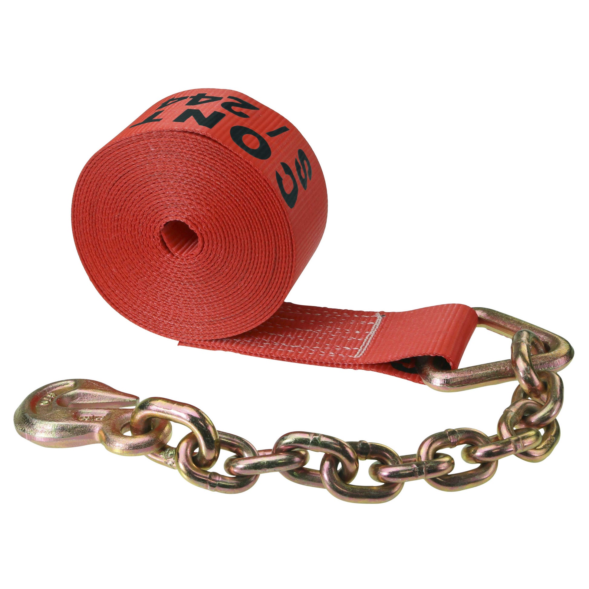 3 inch x 50 foot Red Winch Strap with Chain Extension