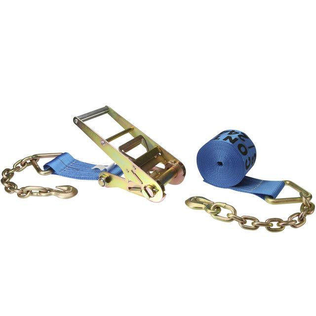 4 inch x 20 foot Blue Ratchet Strap w Chain Extensions image 1 of 3