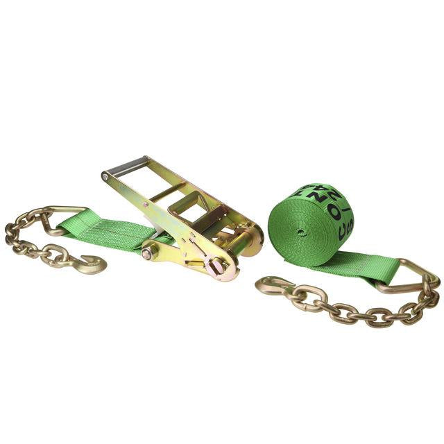 4 inch x 30 foot Green Ratchet Strap w Chain Extensions image 1 of 3