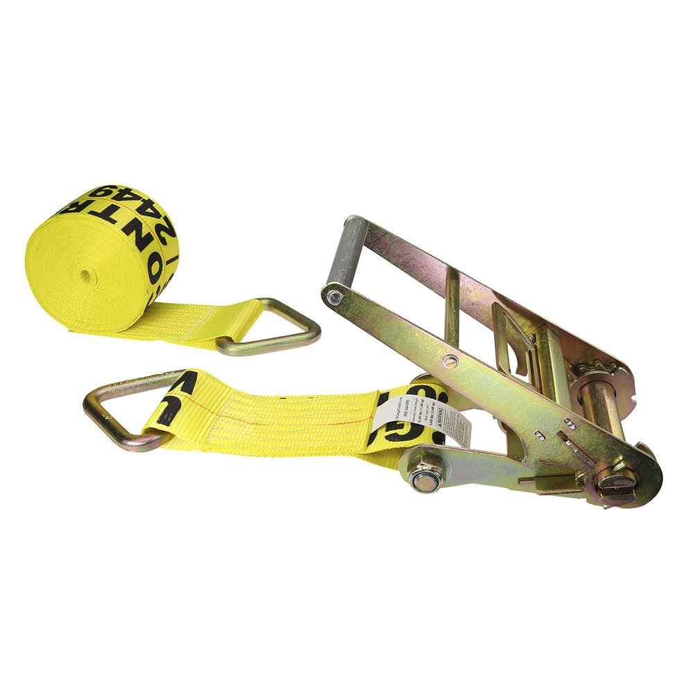 4 inch x 27 foot Yellow Ratchet Strap w D Rings image 1 of 3