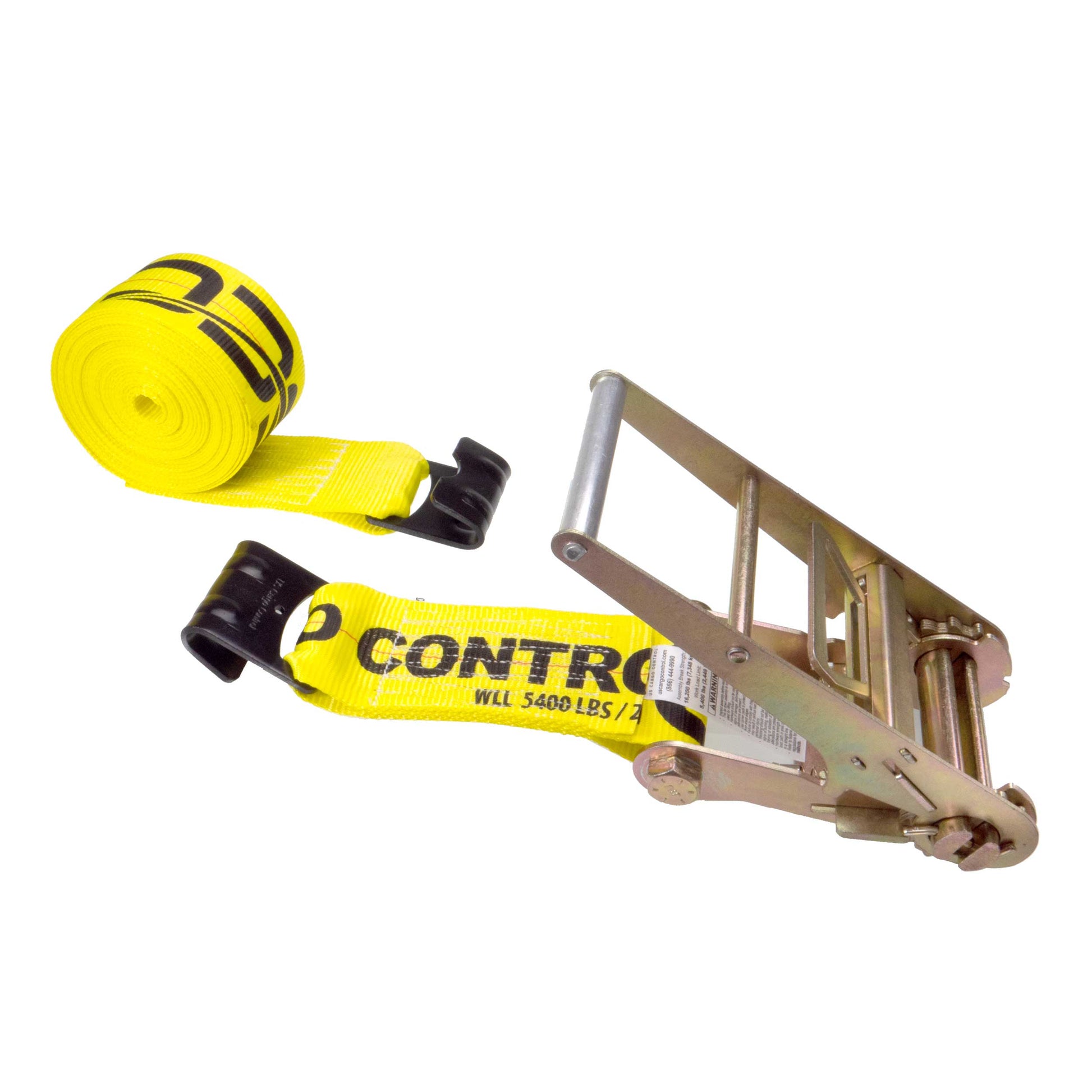 4 inch x 40 foot Yellow Ratchet Strap w Flat Hooks image 1 of 4