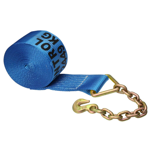 4 inch x 27 foot Blue Winch Strap with Chain Extension