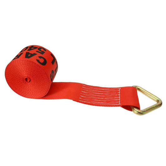 4 inch x 27 foot Red Winch Strap with DRing