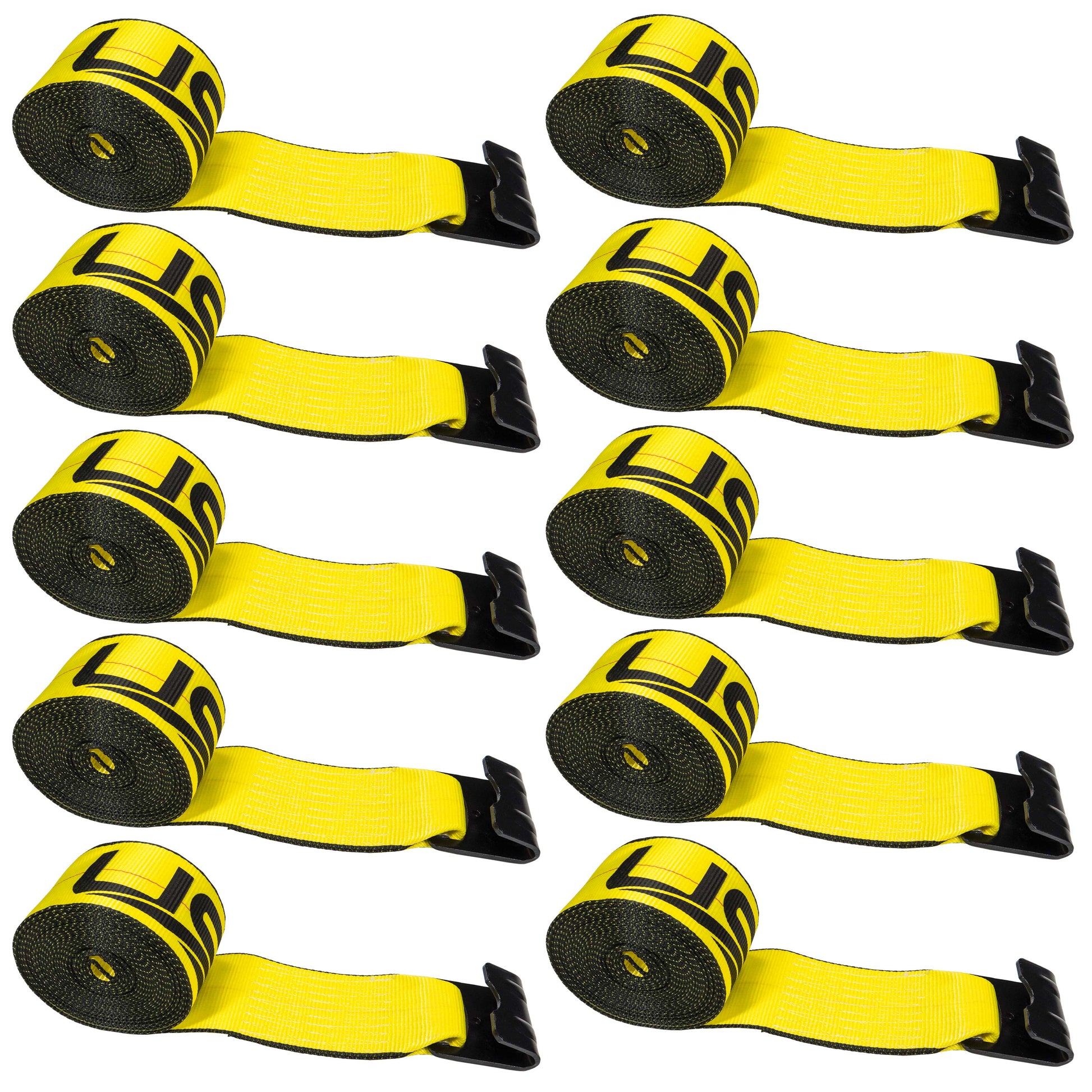 4 inch x 30 foot Yellow Winch Straps w Flat Hook Box of 10 image 1 of 7