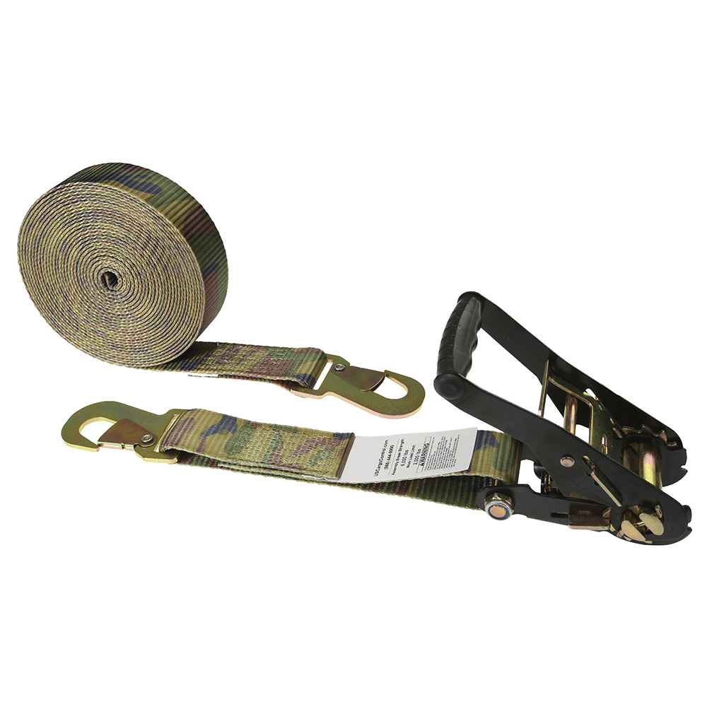 2 inch x 27 foot Camo Ratchet Strap w Black Ratchet & Flat Snap Hooks image 1 of 2