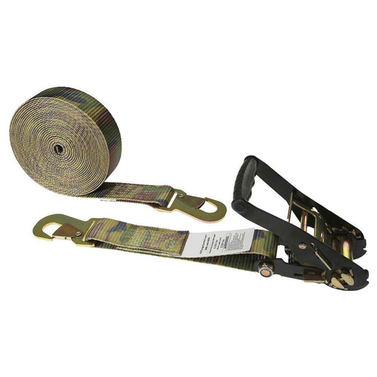 2 inch x 27 foot Camo Ratchet Strap w Black Ratchet & Flat Snap Hooks image 1 of 2