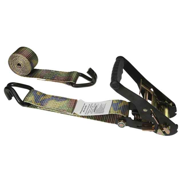 2 inch x 6 foot Black Military Ratchet & Camo Strap w Black Double J Hooks image 1 of 3