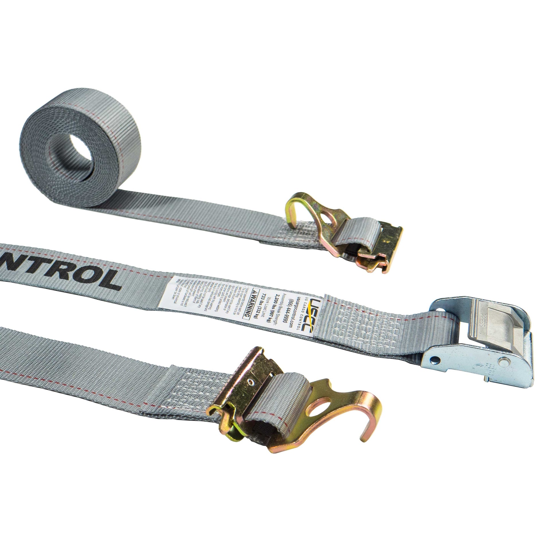 2 inch x 16 foot Gray Cam Buckle Strap w F Hook & Spring E Fitting image 1 of 8