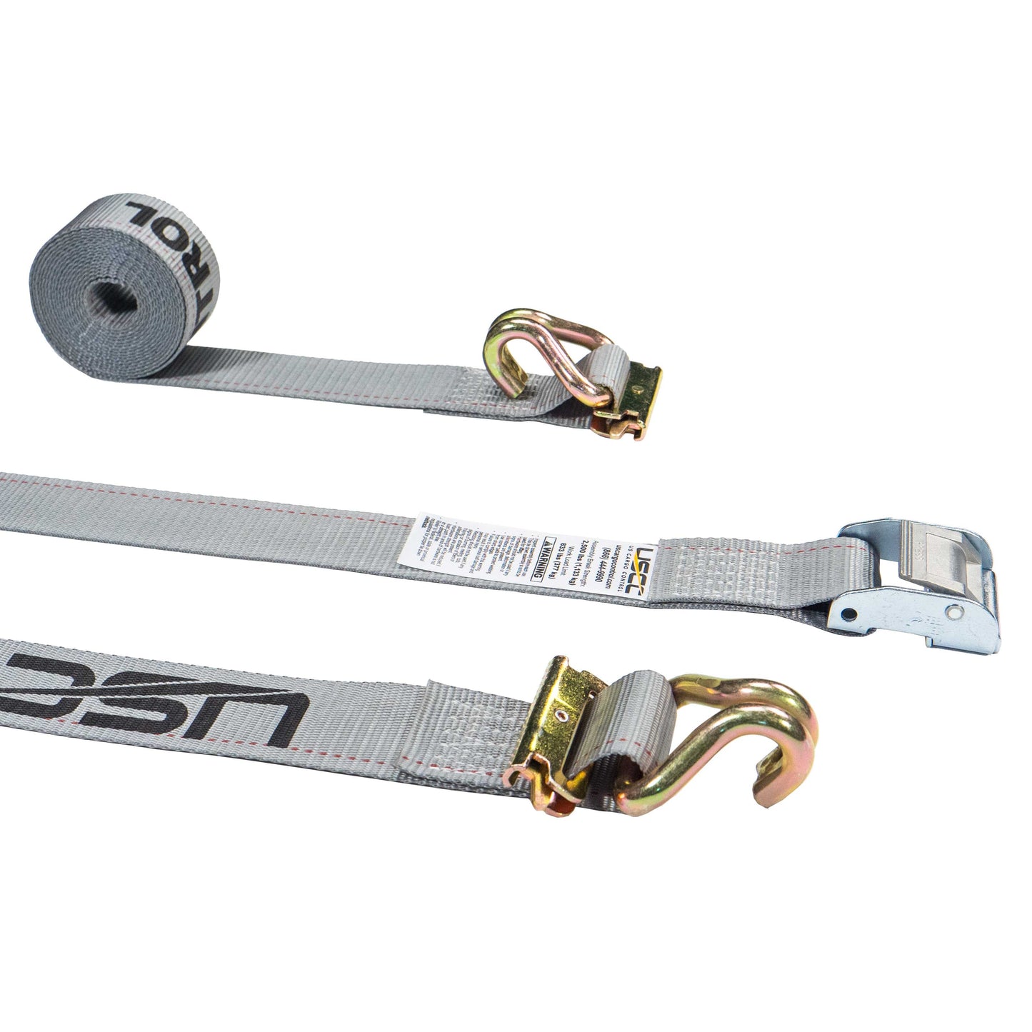 2 foot foot X 16 foot Gray ETrack Cam Straps wSpring EFittings and Wire Hooks image 1 of 8