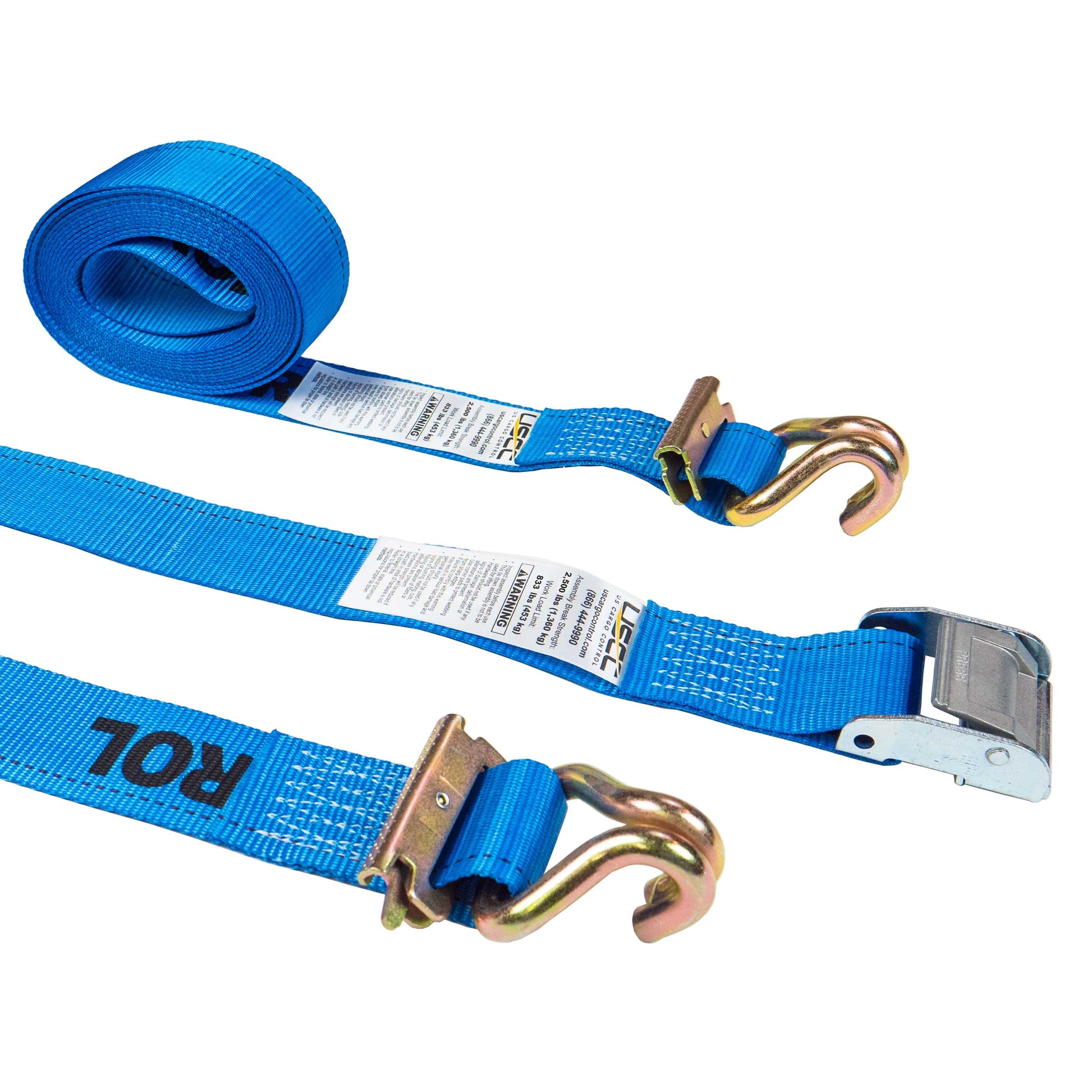 2 foot foot X 20 foot Blue ETrack Cam Straps wSpring EFittings and Wire Hooks image 1 of 9