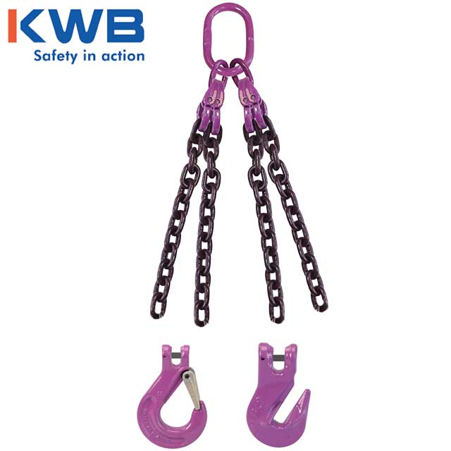 34 inch x 10 foot 4 Leg Chain Sling w Grab Hooks Grade 100 image 3 of 3