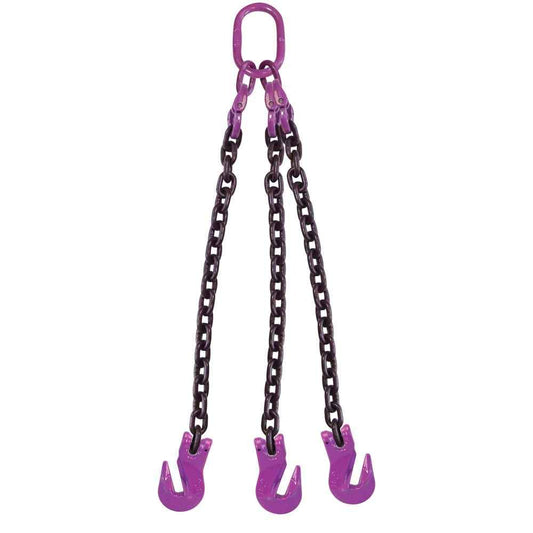 34 inch x 10 foot 3 Leg Chain Sling w Grab Hooks Grade 100 image 1 of 3