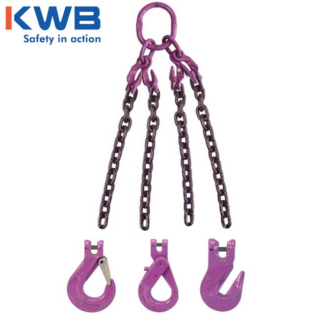 58 inch x 10 foot Adjustable 4 Leg Chain Sling w SelfLocking Hooks Grade 100 image 3 of 3