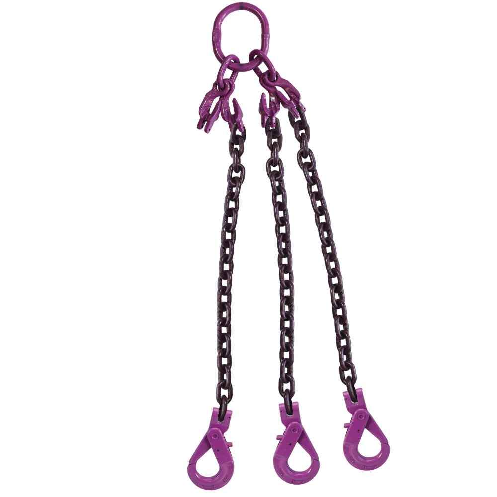 58 inch x 5 foot Adjustable 3 Leg Chain Sling w SelfLocking Hooks Grade 100 image 1 of 3