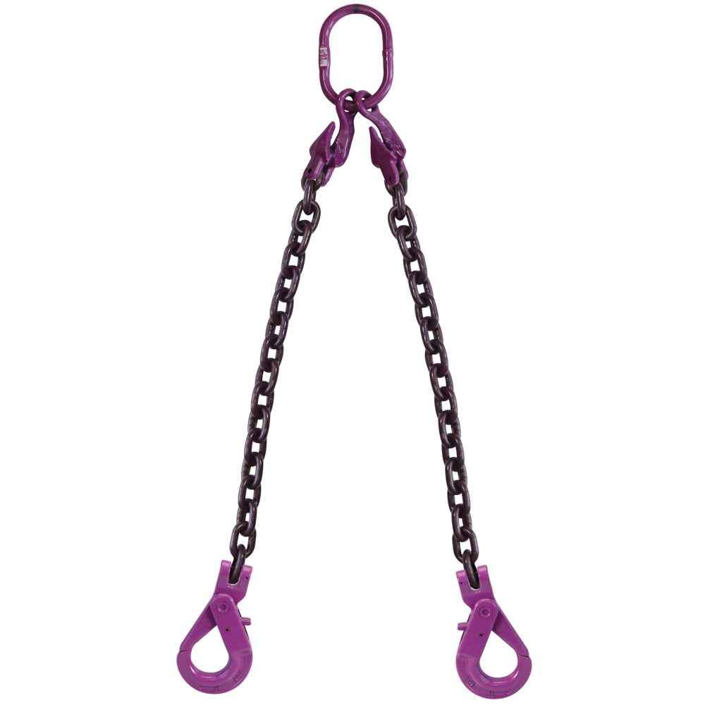 12 inch x 15 foot Adjustable 2 Leg Chain Sling w SelfLocking Hooks Grade 100 image 1 of 3
